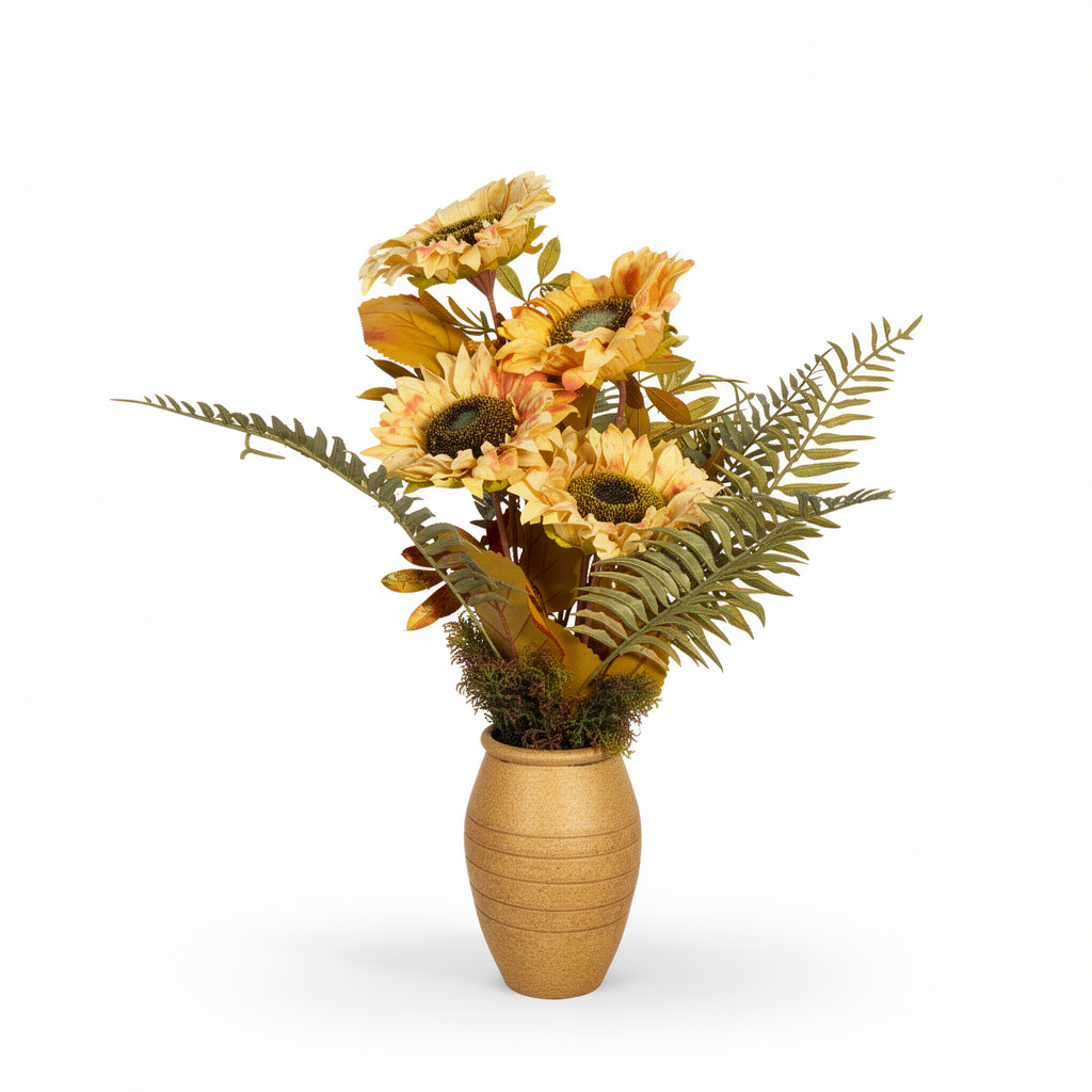 Aranjament floral decorativ artificial cu floarea-soarelui în vază, 20 x 70 cm - 3
