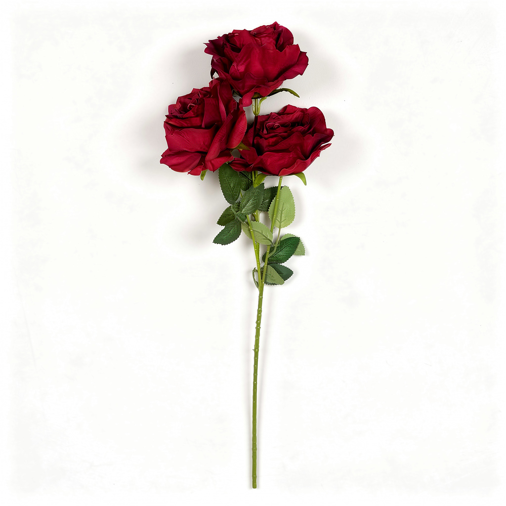 Crenguță Florală Artificială cu 3 Trandafiri 80 cm, Diverse Culori, cu Frunze Decorative, pentru Decor Interior - 3