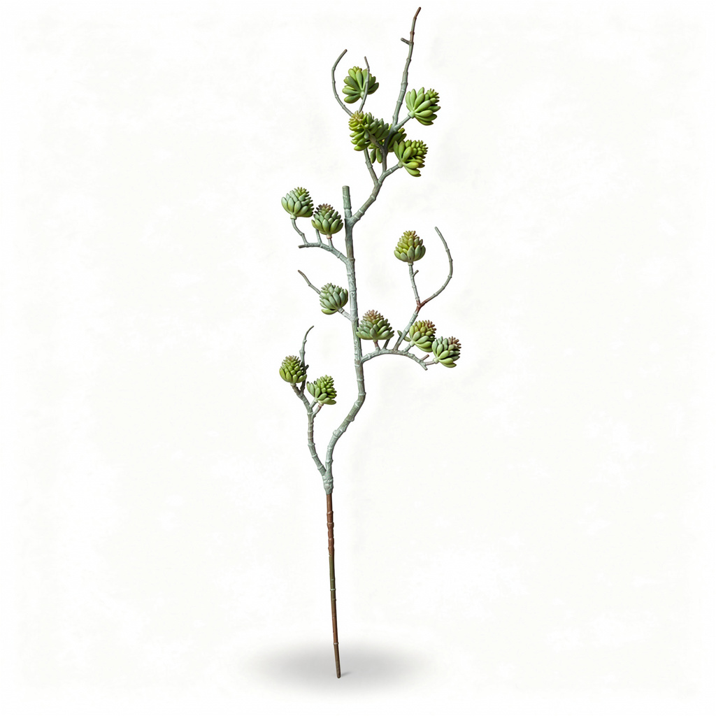Tija artificiala decorativa cu suculente, 80 cm, 3 culori, Ruyidecor - Verde deschis