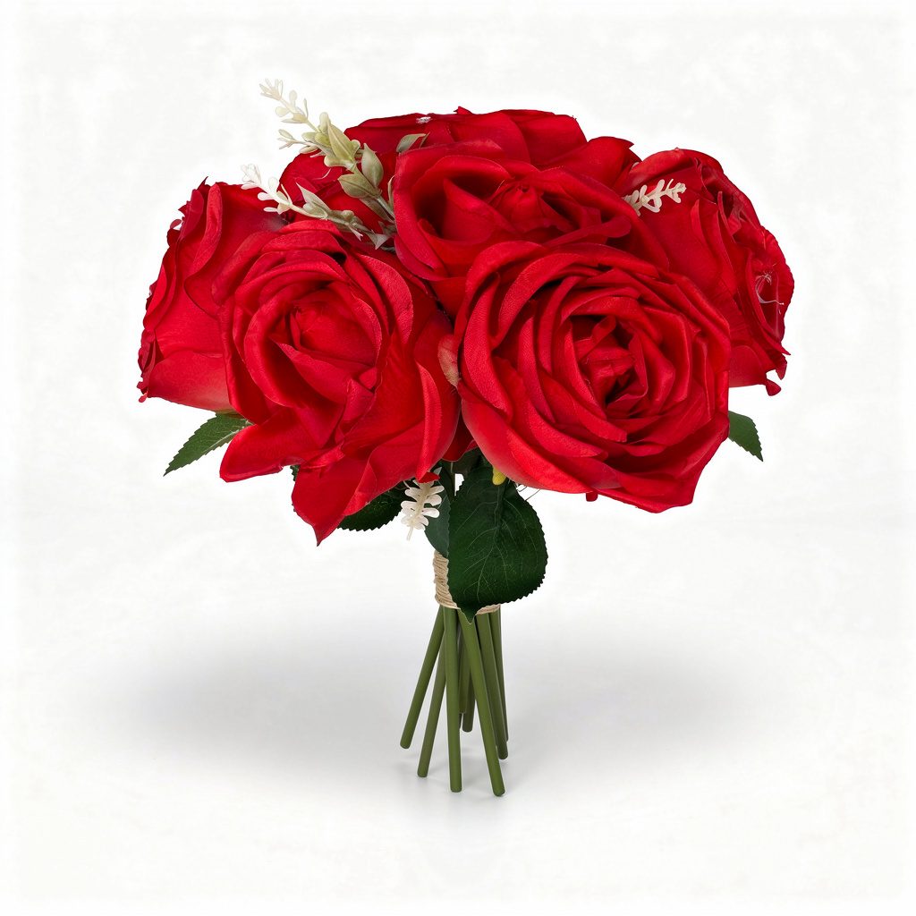 Buchet Floral Artificial cu 7 Trandafiri 55 cm, Diverse Culori, cu Frunze Decorative, pentru Decor Interior - 7