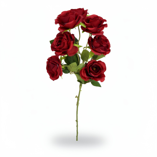 Buchet de trandafiri artificiali cu tija, 6 flori, 85 cm, rosu, Ruyidecor