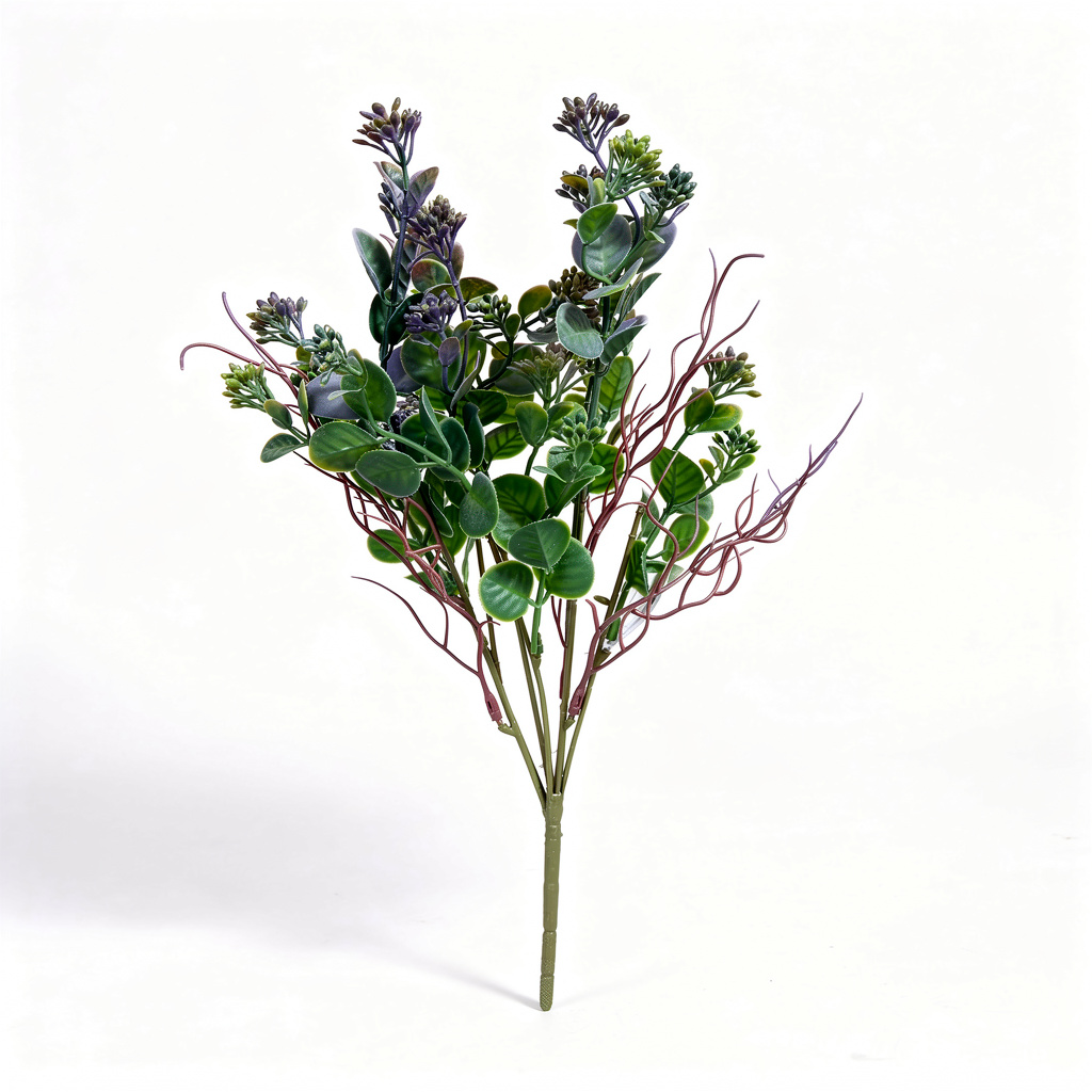 Buchet eucalipt artificial cu muguri, 40 cm, 3 culori, Ruyidecor - Mov