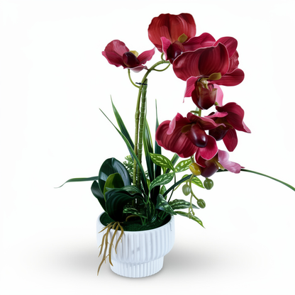 Aranjament floral artificial tip orhidee, cu ghiveci alb, 20 x 50 cm - 2