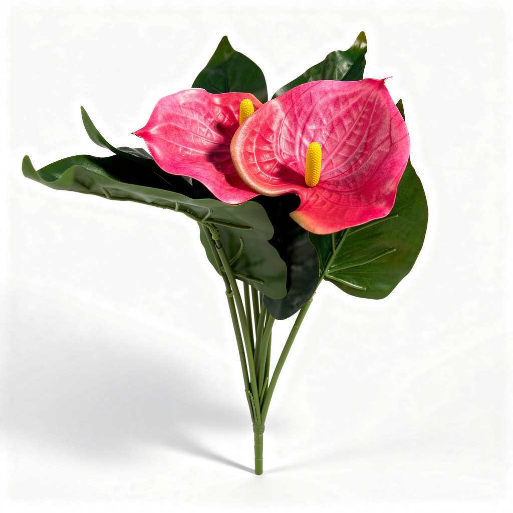 Buchet artificial Anthurium, 45 cm, 3 culori, Ruyidecor - Fucsia