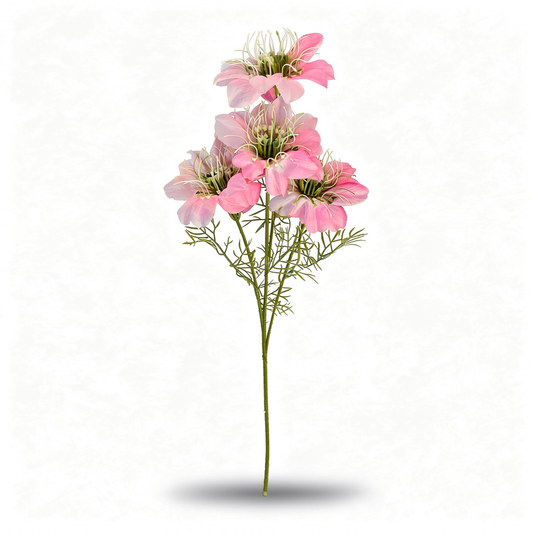 Floare pasiflora artificiala cu tija, 4 flori, 60 cm, roz pal, Ruyidecor