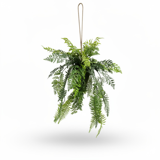 Aranjament artificial suspendat cu feriga si muschi, 80 cm, Ruyidecor