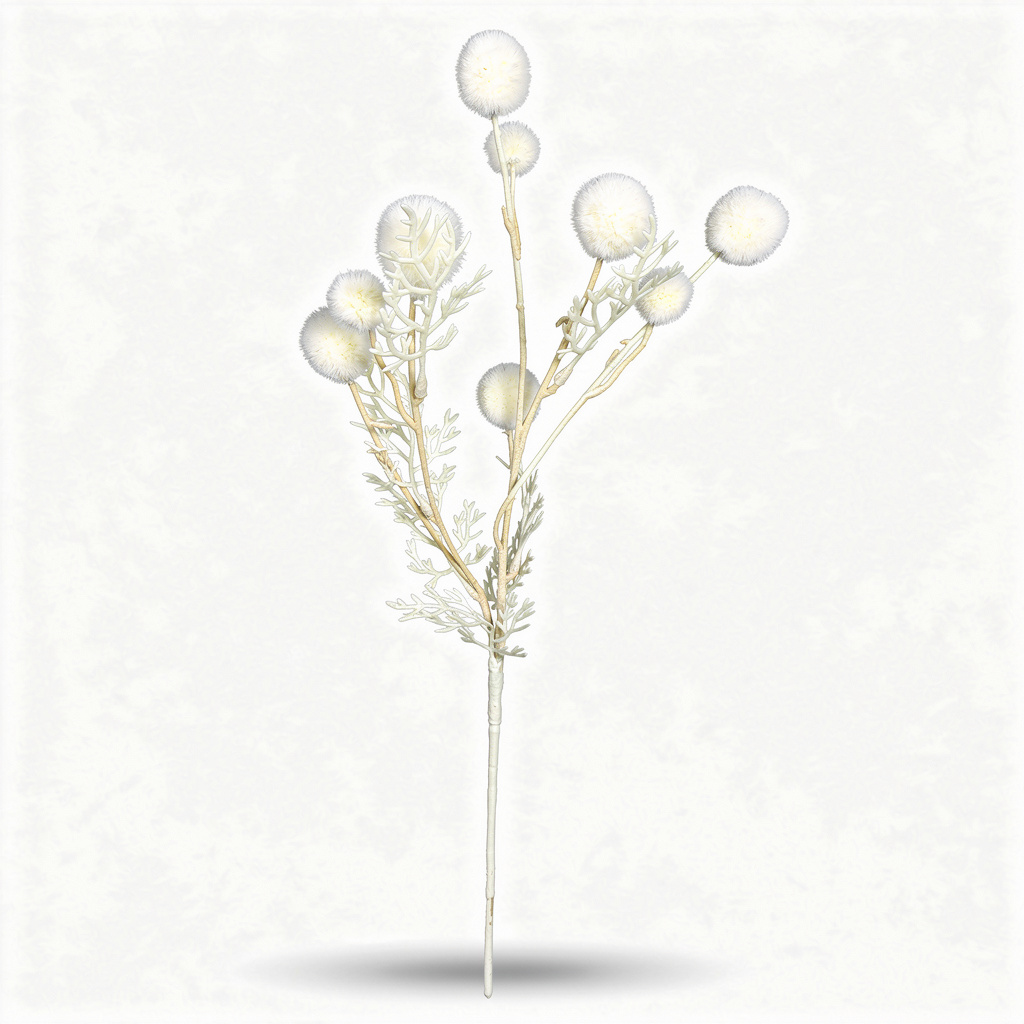 Floare Artificială Decorativă Tip Ramură cu Biluțe Pufoase, Diverse Culori, 1 buc - 3