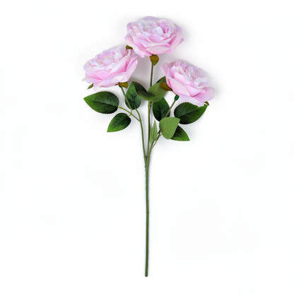 Bujor artificial cu tija, 3 flori, 75 cm, alb roz, Ruyidecor