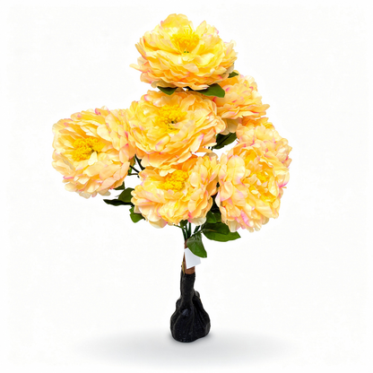 Planta bujor artificiala cu 7 flori, 85 cm, Ruyidecor - Piersica