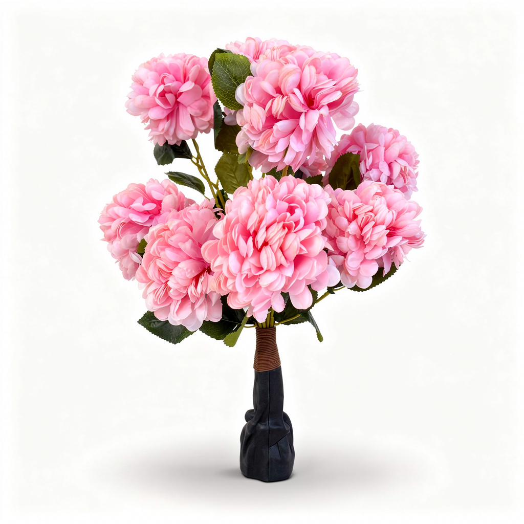 Planta bujor artificiala cu 7 flori, 85 cm, Ruyidecor - Roz pal