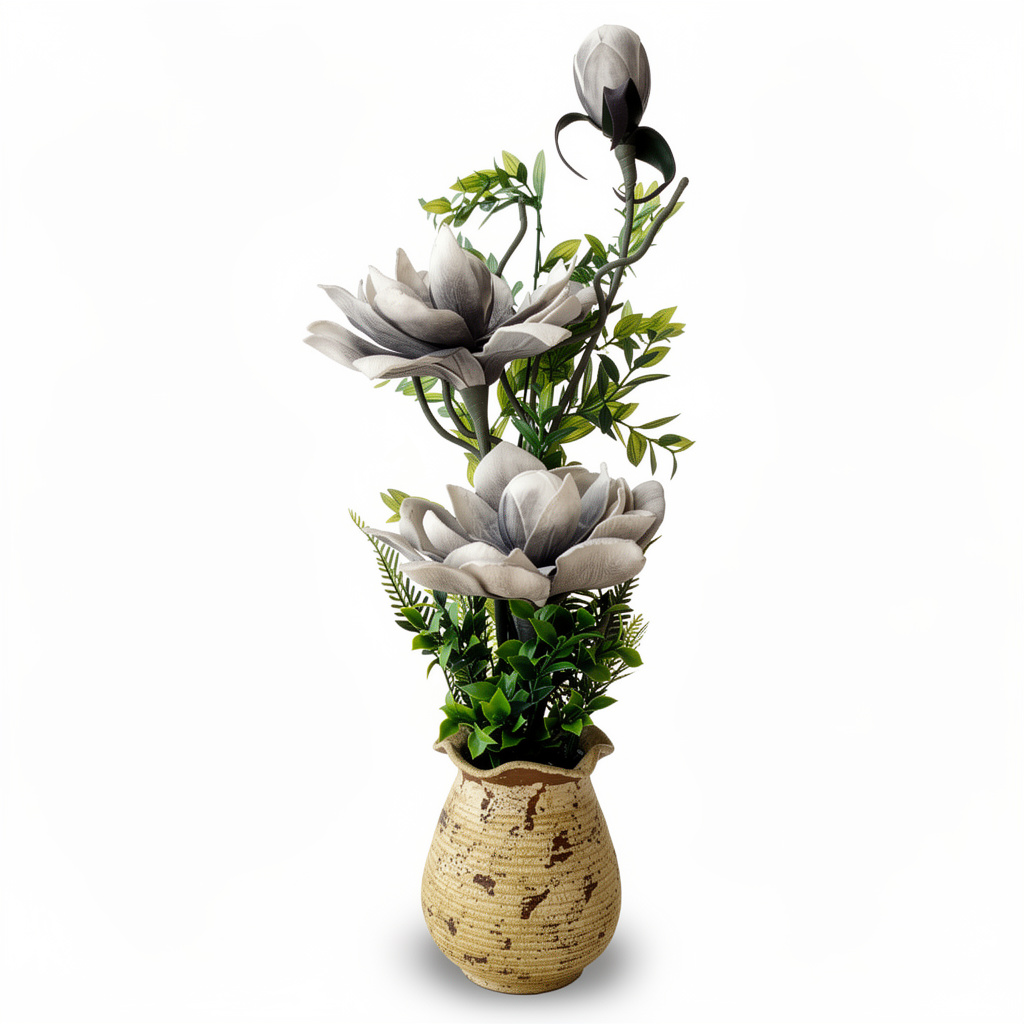 Aranjament floral decorativ artificial în vază, 68 cm, gri-bej - 1