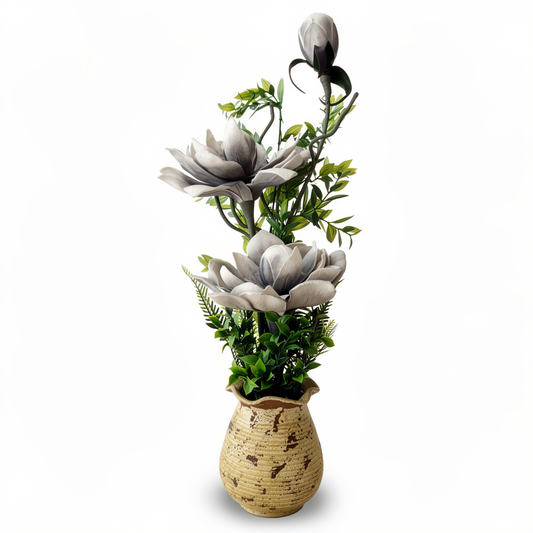 Aranjament floral decorativ artificial în vază, 68 cm, gri-bej - 1
