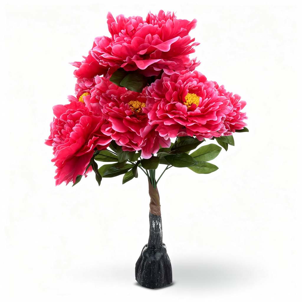 Planta bujor artificiala bogata, 85 cm, Ruyidecor - Fucsia