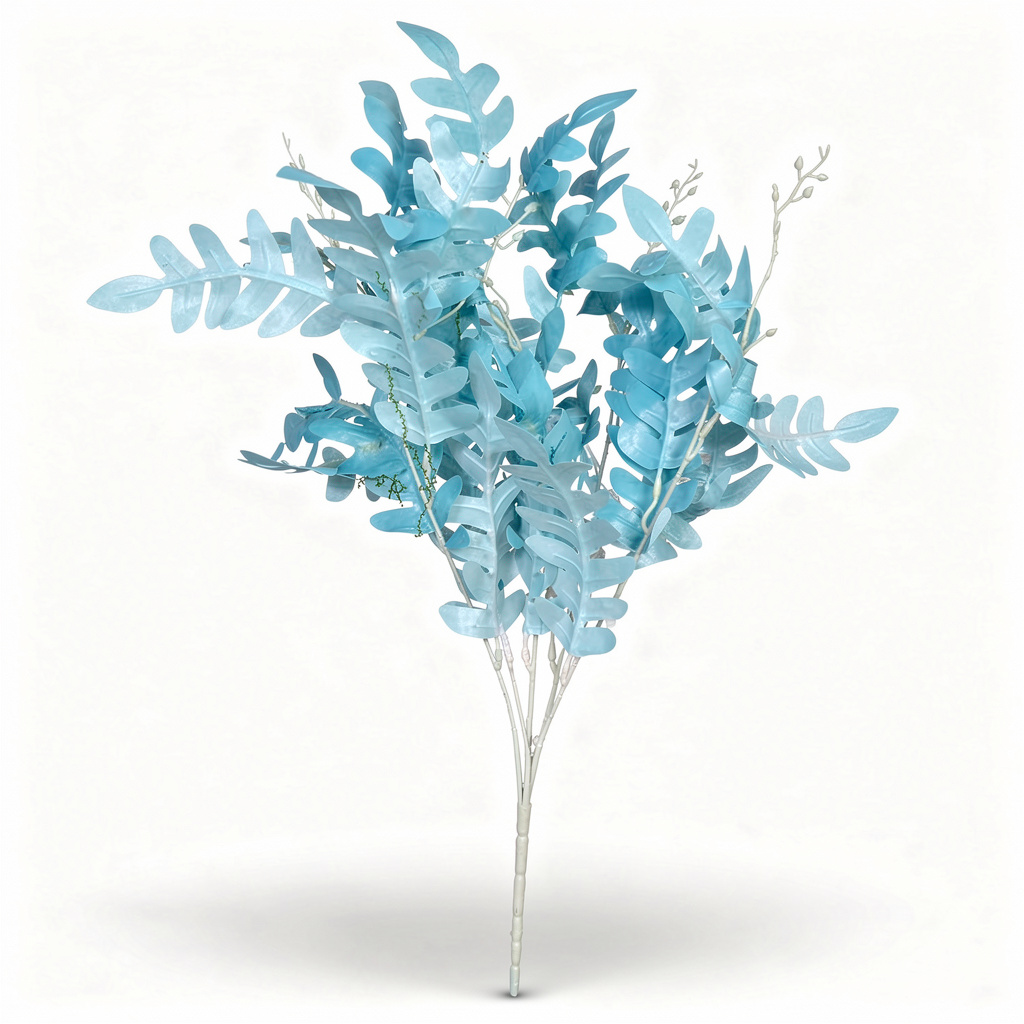 Buchet artificial cu frunze decupate, 45 cm, 6 culori, Ruyidecor - Albastru