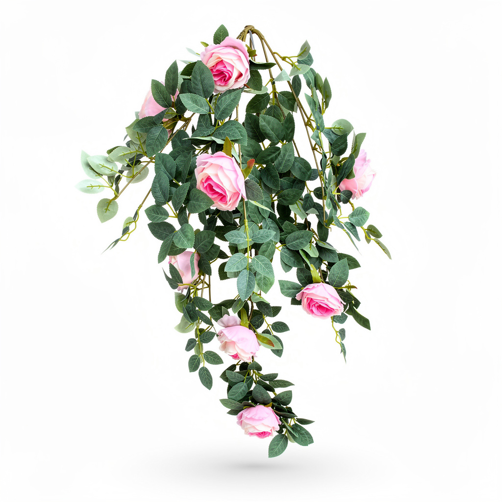 Plantă artificială curgătoare cu trandafiri și frunze decorative, 110 cm, diverse culori, Ruyidecor - 6