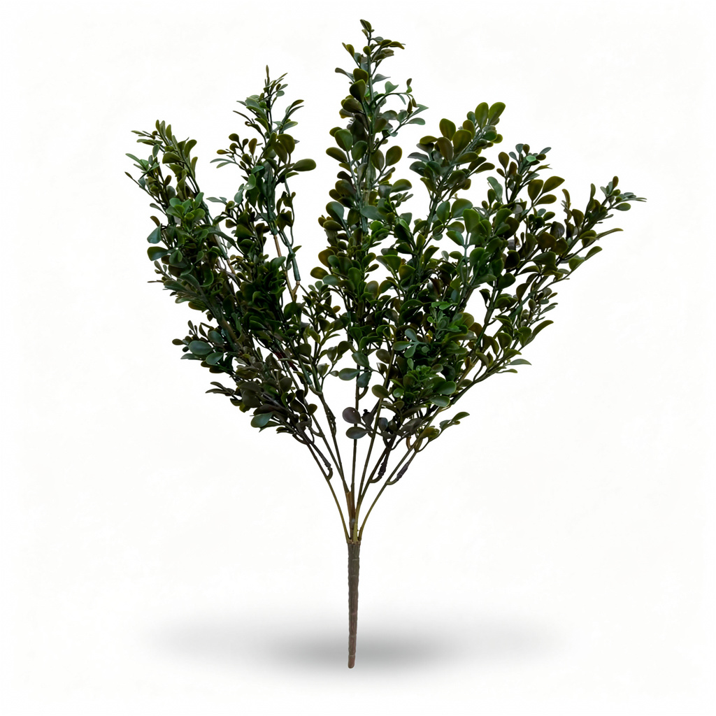 Buchet artificial tip buxus cu frunze ovale, 50 cm, verde inchis, Ruyidecor