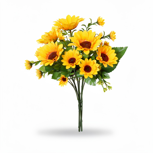 Buchet Floral Artificial cu 24 Flori Tip Floarea-Soarelui 35 cm, Diverse Culori, pentru Decor Interior