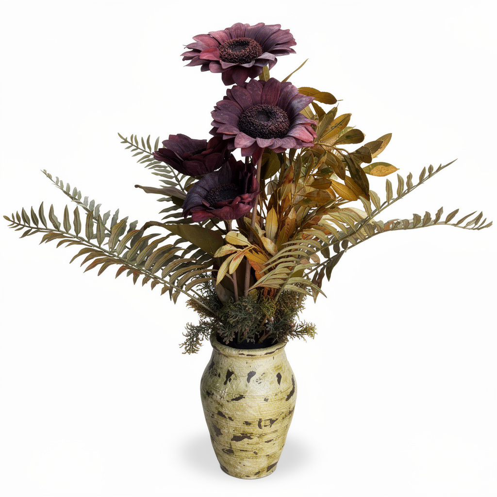 Aranjament floral decorativ artificial cu floarea-soarelui în vază, 20 x 70 cm - 1