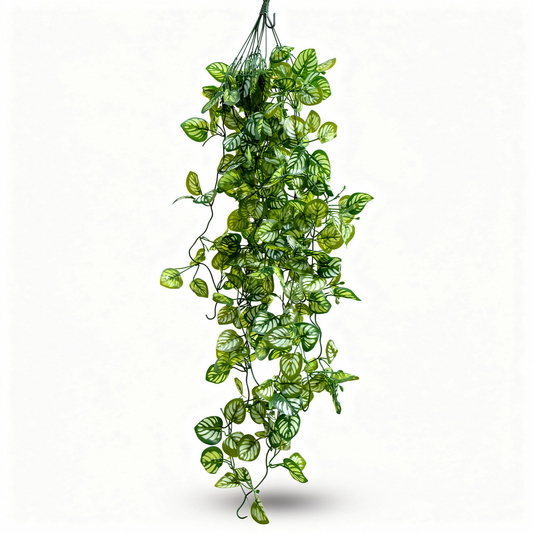 Planta artificiala curgatoare cu frunze rotunde dungate, 90 cm, verde, Ruyidecor