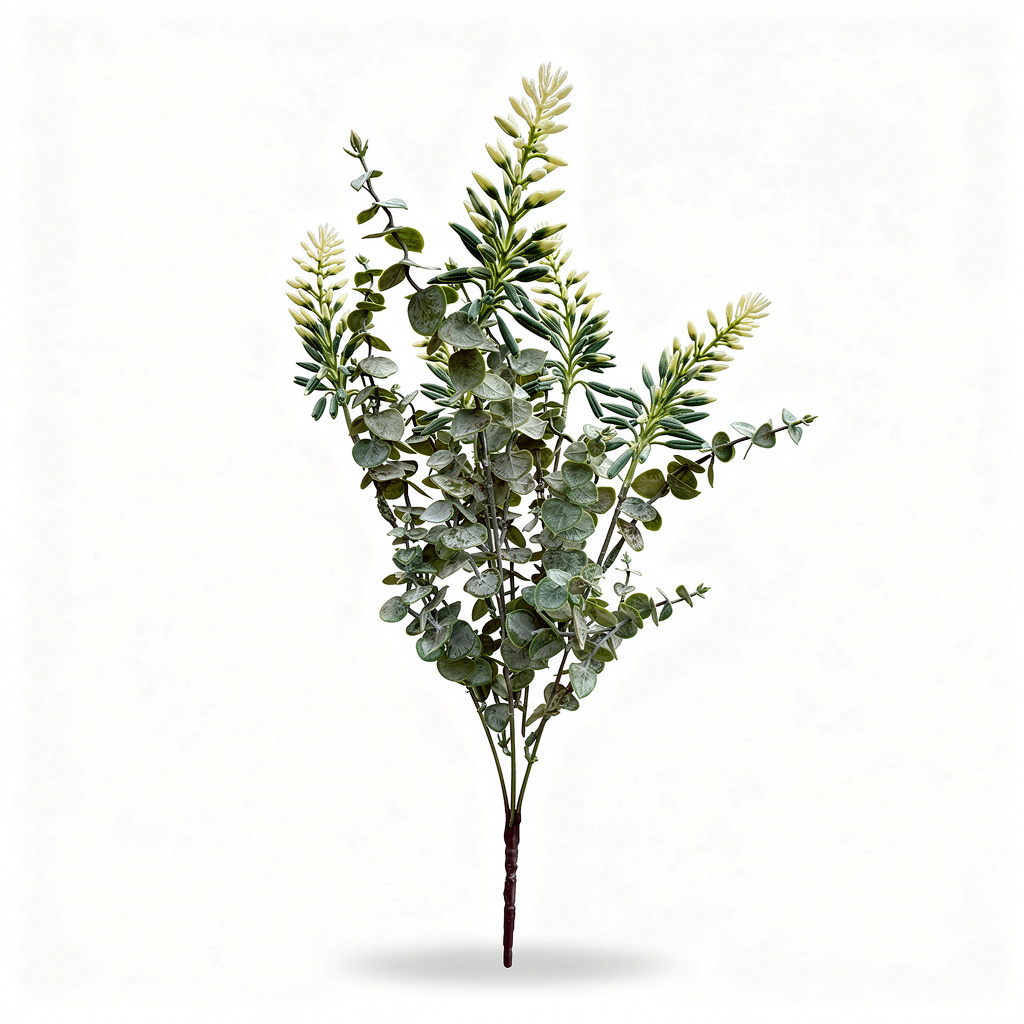 Buchet artificial de eucalipt cu spice dense, 55 cm, verde, Ruyidecor