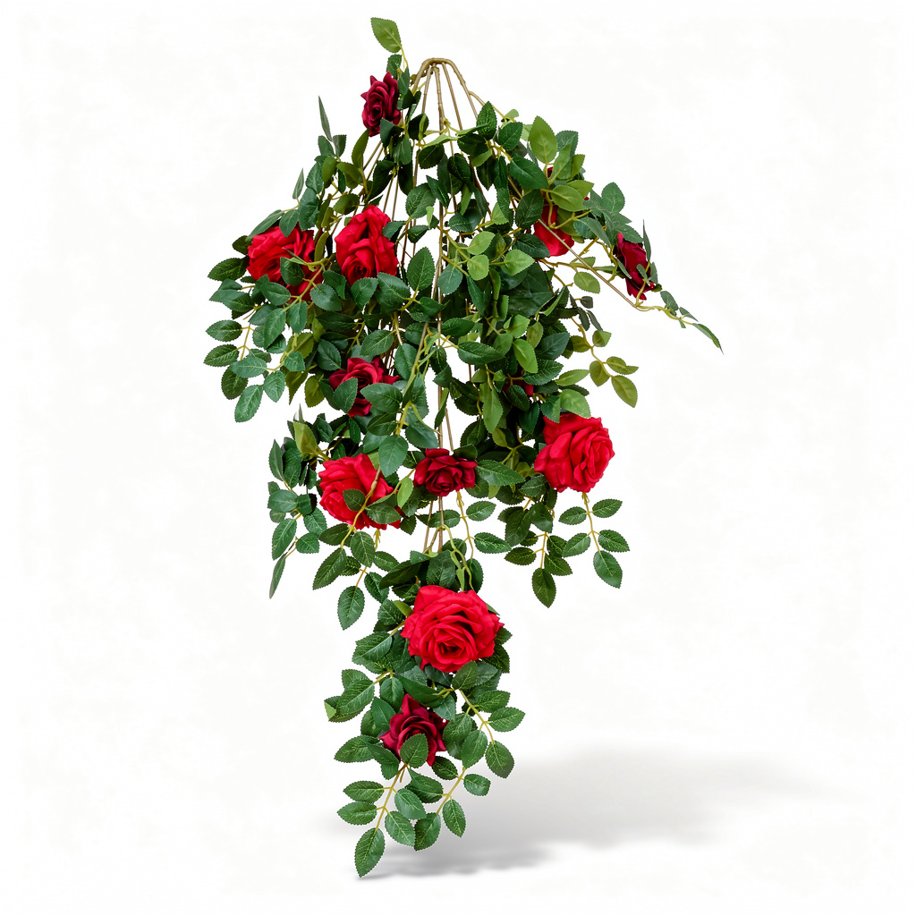 Plantă artificială curgătoare cu trandafiri și frunze decorative, 108 cm, diverse culori, Ruyidecor - 4