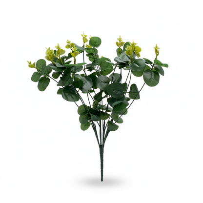 Buchet artificial de eucalipt cu flori verzi, 55 cm, Ruyidecor
