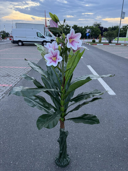 Planta artificiala decorativa cu flori de crin, 140 cm, Ruyidecor
