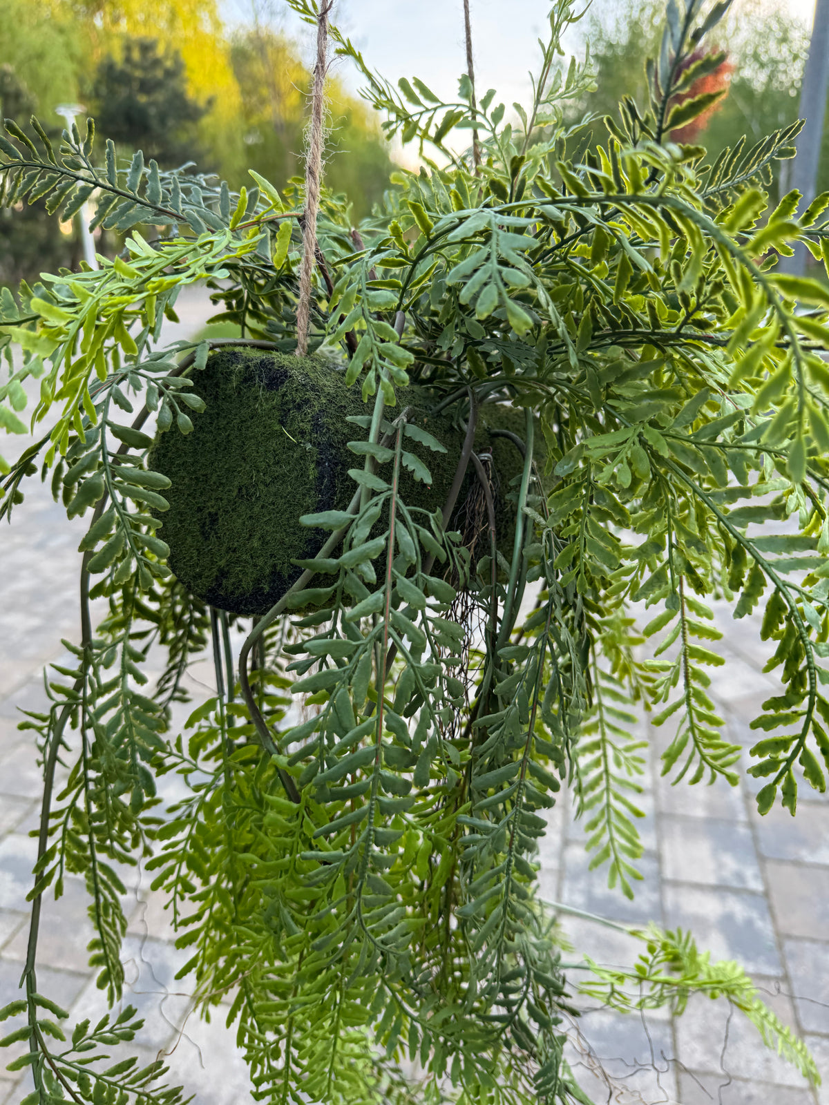 Planta artificiala suspendata tip feriga cu suport sferic, 90 cm, Ruyidecor