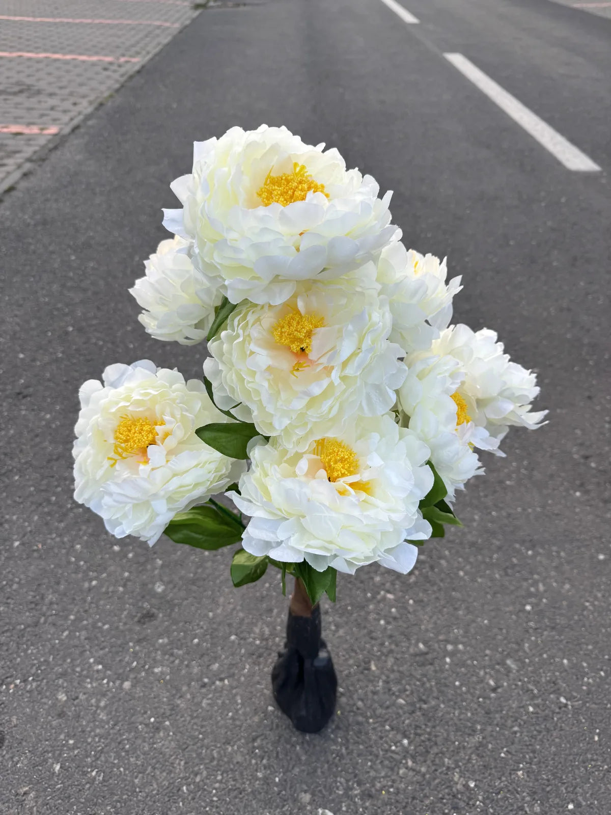 Planta bujor artificiala cu 7 flori, 85 cm, Ruyidecor