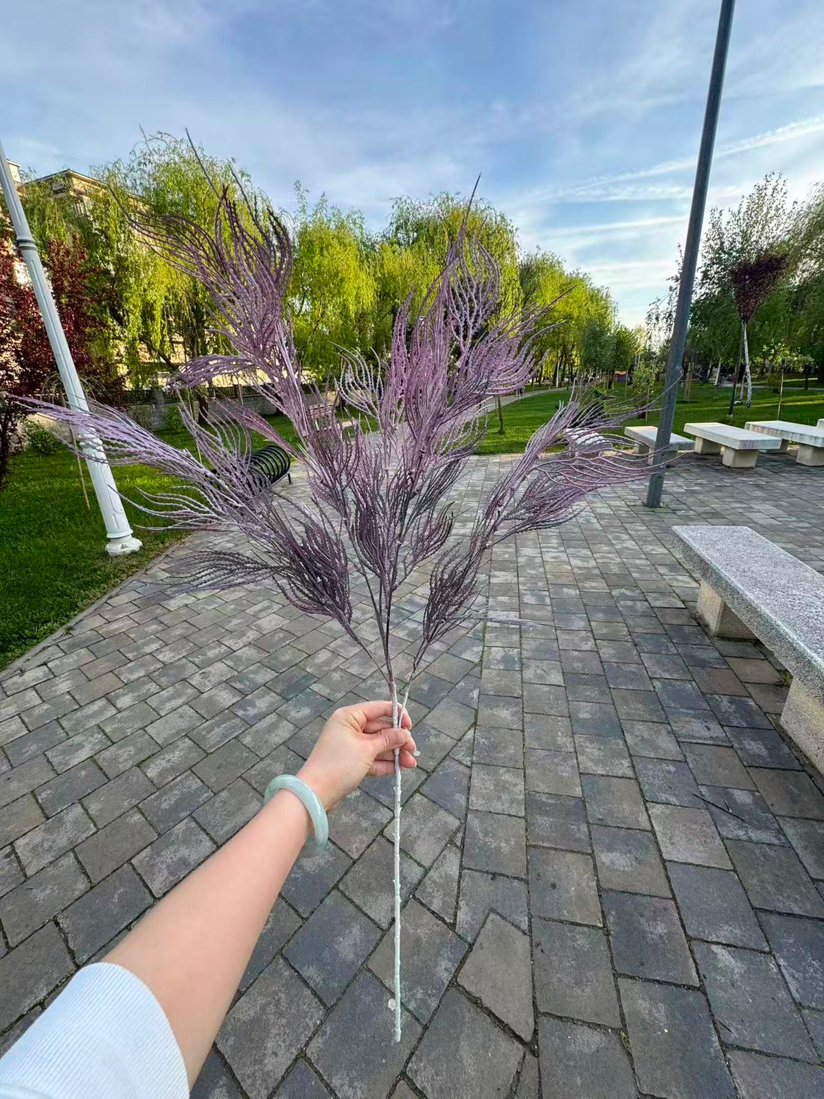 Ramura artificiala decorativa cu frunzis fin, 80 cm, 3 culori, Ruyidecor