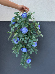 Plantă artificială curgătoare cu trandafiri și frunze decorative, 110 cm, diverse culori, Ruyidecor