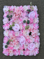Panou decorativ cu flori artificiale roz și frunze decorative, diverse culori, 40x60 cm, Ruyidecor