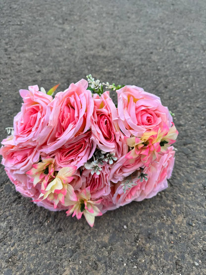 Buchet artificial cu flori albe și frunze decorative, 18 capete, 40 cm, Ruyidecor