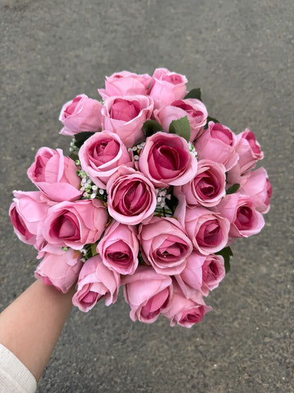 Buchet artificial cu trandafiri, 24 capete, 45 cm, Ruyidecor