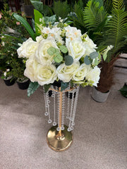Buchet artificial cu trandafiri roz și frunze decorative, 28 capete, 40 cm, Ruyidecor