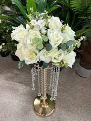 Buchet artificial cu trandafiri roz și frunze decorative, 28 capete, 40 cm, Ruyidecor