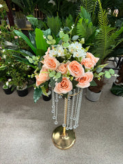 Buchet artificial cu trandafiri roz și frunze decorative, 28 capete, 40 cm, Ruyidecor