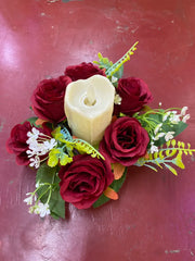 Aranjament floral cu lumânare decorativă, 6 capete, 30 cm, Ruyidecor