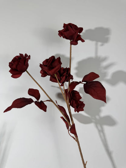 Trandafir artificial cu tija, 5 flori, 85 cm, bordo, Ruyidecor